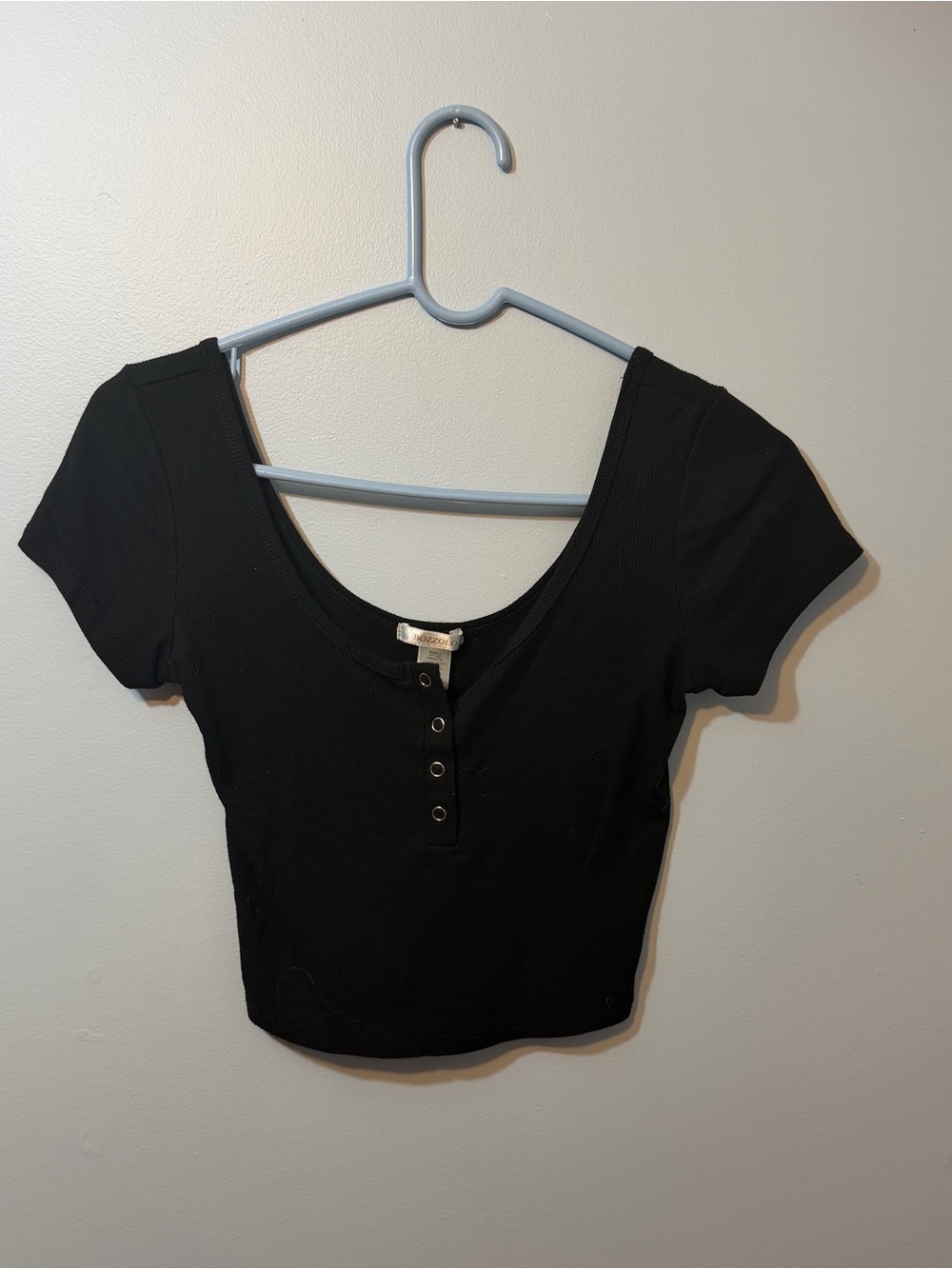 Bozzolo Black Scoop Neck Button-Front Crop Top
